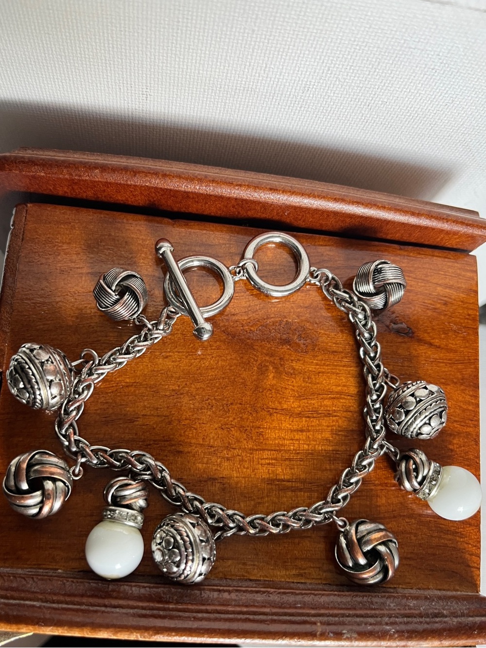 VTG Silvertone Chunky Charm Bracelet Toggle Clasp Womens 7.75" w/Extra Link READ